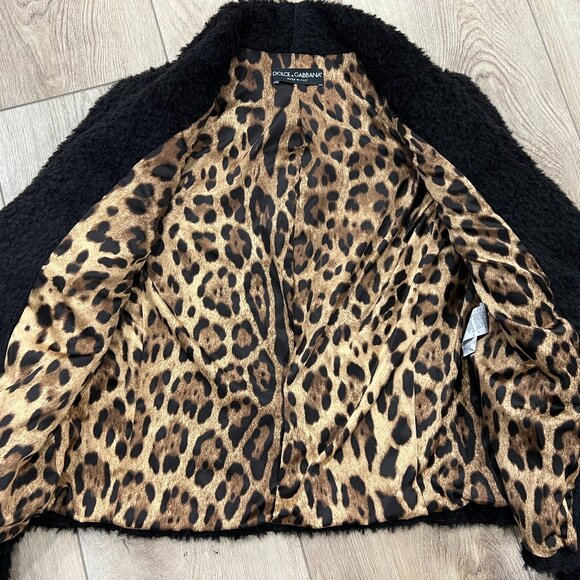 DOLCE & GABBANA Black Alpaca Fuzzy Open Jacket size 46 US 10 Sherpa - Picture 2 of 5